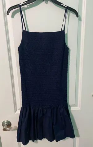 Navy Smocked Square Neck Dress thumbnail 1