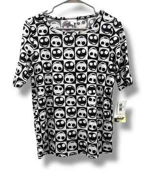 LuLaRoe Gigi Top Women Medium Black White Jack Skellington Nightmare Before Xmas thumbnail 1