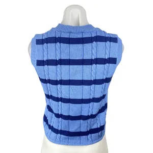Zara Women's Blue Stripe Cable Knit Sleeveless Button Up Tank Sweater Vest Top S thumbnail 4