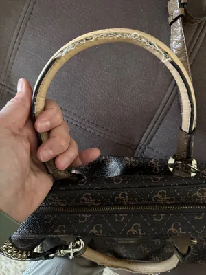 Vintage 2000s GUESS Brown &Tan Monogram Handbag/Shoulder Bag with Chain Detail thumbnail 8