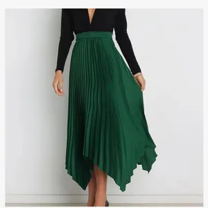 Elegant Pleated Skirt High Waisted Emerold Irregular Hem Skirt size XL… thumbnail 2