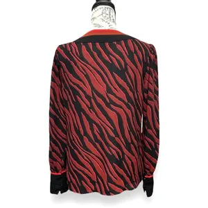 Express S Red Black Zebra Print V-Neck Blouse Long‎ Sleeve Button Cuff Top Y2K thumbnail 7