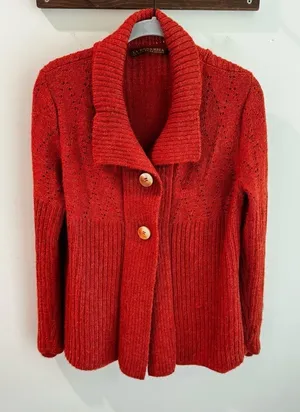 La Domenica La Casa De La Llama 100% Baby Llama‎ Burnt Orange Cardigan Sweater L thumbnail 1