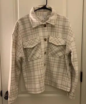Time And Tru Women's Flannel Plaid Crop Jacket Shirt Shacket Size L 12-14 thumbnail 1