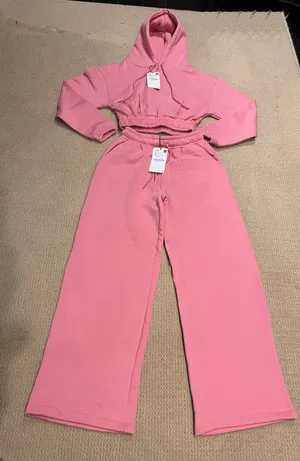 ZARA Long Sleeve Sweatsuit Set With Hoodie And Wide Leg Size XS thumbnail 2