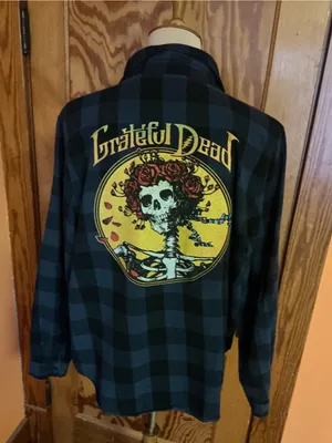 Grateful Dead Bertha Roses Skull Plaid Flannel Shirt Jacket Large thumbnail 7