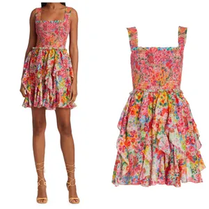 NEW Alice + Olivia Jocelyn Mini Dress Garden Floral Pink Ruffle thumbnail 2