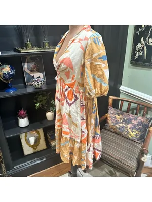 Anthropologie Ranna Gill Sabina Bubble Sleeve Mini Dress – Multicolor Abstract Seashell Print thumbnail 9