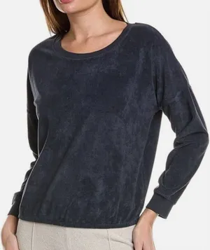 Barefoot‎ Dreams Beach Lightweight Terry Dolman Pullover Lounge Top Navy Sz Med thumbnail 1