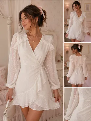 NWT Gianni Bini White Swiss Dot Wrap Dress Medium Romantic Cottagecore Mini thumbnail 2