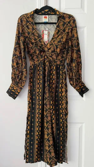 Farm Rio Printed V-Neck Tie Front Midi Dress, Size S thumbnail 5