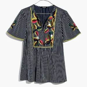 Madewell Floral Embroidered Fable Swingy Top in Twilight Tonal Stripes Size XS‎ thumbnail 1