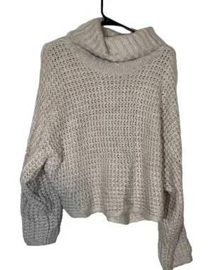 Express Women’s Gray Batwing Sleeve Cowl Neck Loose Knit Sweater Size Medium thumbnail 1