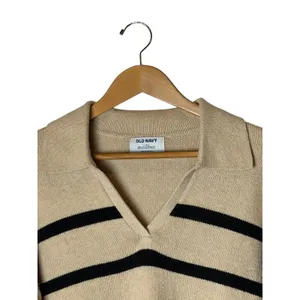 Old Navy Striped Cotton Polo Sweater Women Large Tall Tan Striped Preppy Knit‎ thumbnail 4