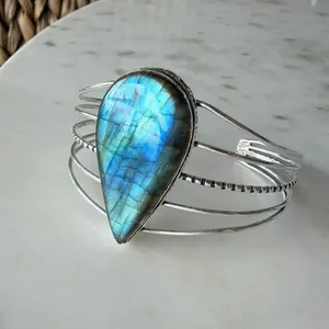 Large Labradorite Cuff Bracelet Silver Plated Blue Flash Adjustable thumbnail 4