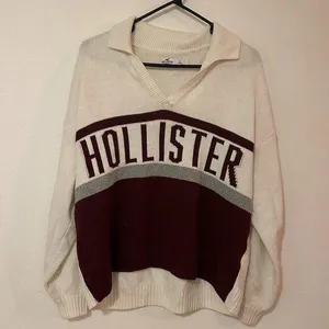 Hollister off white maroon collared Retro Sweater Women size Large thumbnail 1
