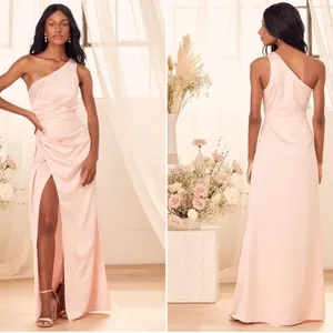 LULU's Prom Wedding Bridesmaid Sexy One Shoulder Satin Thigh Slit Gown thumbnail 2