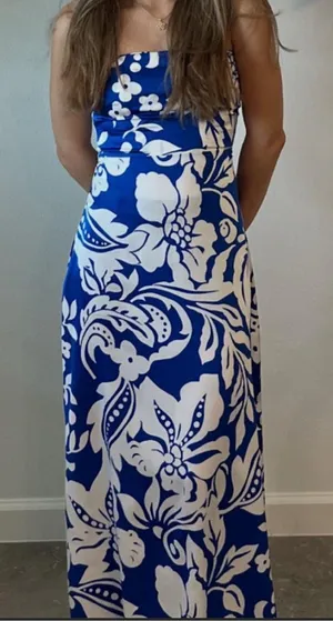 Anthropologie Paper Heart Strapless Blue Floral Maxi Dress Large thumbnail 1