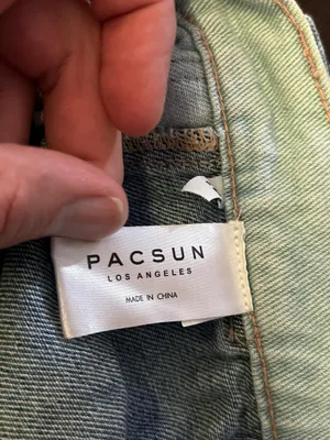 PacSun Cargo Straight Jeans Womens 27 Light Wash Blue High Rise Striped Denim thumbnail 9