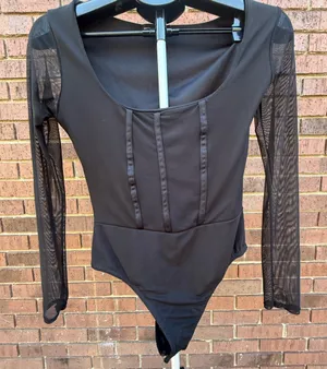 Pretty Little Thing Women's Sexy Black Sheer Bodysuit Long Sleeve Size 8 EUC thumbnail 1