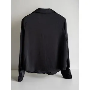 Sirena Womens Black Satin Button Down Shirt Long Sleeve Blouse Size M New thumbnail 2