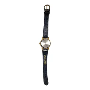 Vtg 1990s Purple Textured Leather Band Cat Mouse Gold Face Novelty Watch thumbnail 3