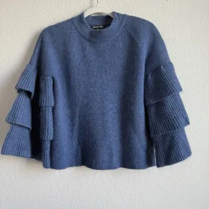 Gianni Bini Women’s Small Blue‎ Angora Blend Ruffle Tiered Bell Sleeves Sweater thumbnail 8