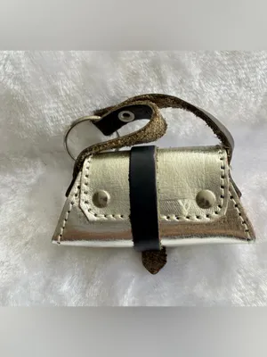 Gold Miniature Key Chain Handbag Handcrafted with Leather form Florence Italy thumbnail 2