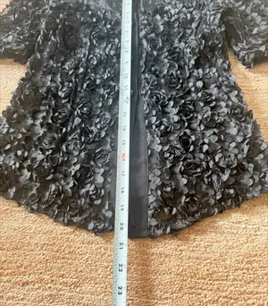 Women's Black 3D Floral Rosette Button Front Blouse Size S/ M thumbnail 2
