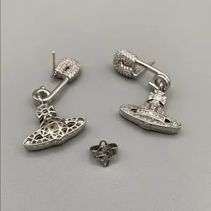 Vivienne Westwood Silver Tone Safety Pin Earrings w Drop Orb. Crystal encrusted thumbnail 4