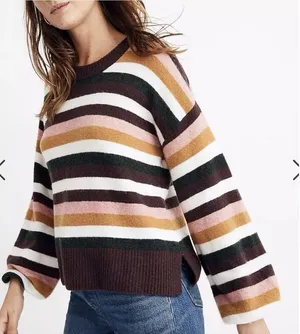 Madewell‎ Striped Payton Pullover Sweater in Coziest Yarn Size S Wool Alpaca thumbnail 1