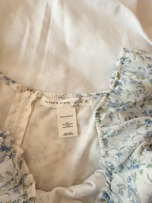Altar’d State White And Blue Floral Petal Puff Sleeve Dress Size Small thumbnail 3
