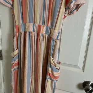 a.n.a Striped Linen Blend Midi Dress Open Back Pockets Women’s Size M thumbnail 5