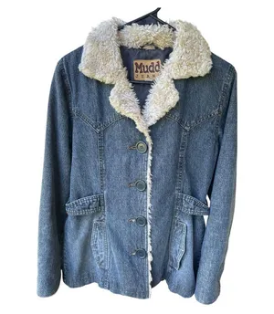 Y2K Mudd Faux Fur Trim Vintage Denim Jacket Size Medium thumbnail 12