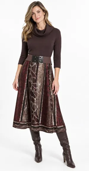 Vintage Y2K Robbie Bee Sm Brown Cowl Neck Belted Midi Dress Whimsigoth Bohemian thumbnail 1