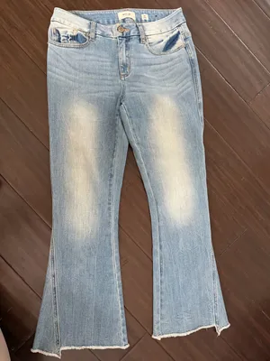 Miss Me Cropped Flare Diatressed Blue Jeans with Raw Hem 27 thumbnail 2