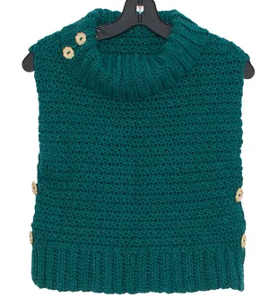 Handmade Sweater Sleeveless Cottage Grandma Retro Cozy Boho Cowl Button Teal XXS thumbnail 1