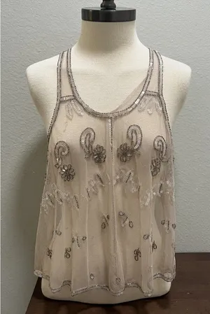 NWT VTG American Rag Beaded Tank Top Mesh Sequin Boho Sz M thumbnail 1