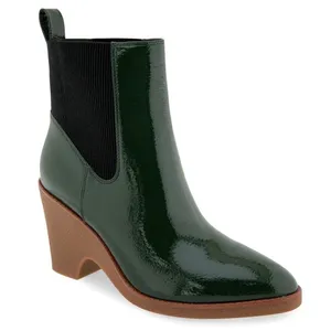 Aerosoles | Women's Dark Green Crinkle Wedge Chelsea Pointed Toe Ankle Boot, 10M thumbnail 1