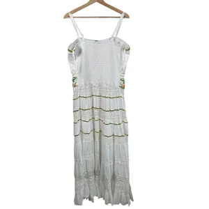Boston Proper Maxi Dress Sz L Sequin And Embroidered Lace Insert Tiered Peasant thumbnail 3