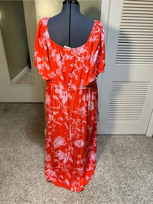 Ava & Viv Women’s Plus Size 3X Maxi Dress Orange Light Purple Floral Sweetheart thumbnail 8