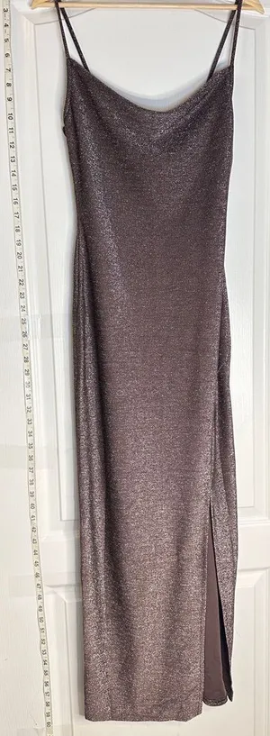 Liz & Sara Elegant Brown Shimmer Maxi Dress, Large thumbnail 1