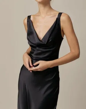 RIHOAS The Black Cowl Neck Sheath Satin Maxi Dress 22 thumbnail 5