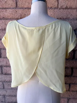 Wet Seal | Pale Yellow Satin Boxy Backless Crop Top | L thumbnail 3