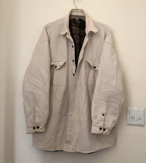 Redhead Chunky plaid fleece lined beige tan cream vintage bomber shacket jacket shirt flannel long sleeve thumbnail 1