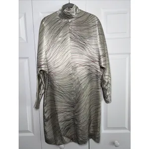 Harve Benard Vintage Mock‎ Neck Shift Dress Womens 4 Silver Abstract Satin thumbnail 2
