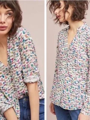 Anthropologie Maeve long-sleeve button-down Butterfly Print blouse US4 thumbnail 2