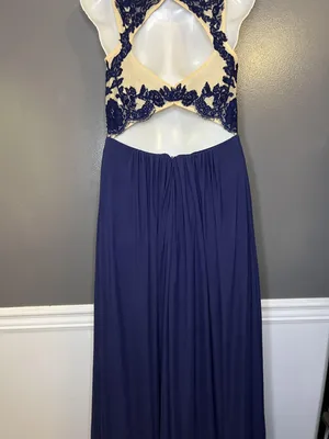 Sherri Hill Dress Womens 8 Blue Lace Illusion Bodice Open Back Maxi Formal Prom thumbnail 14