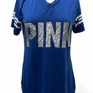PINK Victoria's Secret Blue and Silver Jersey Top thumbnail 1