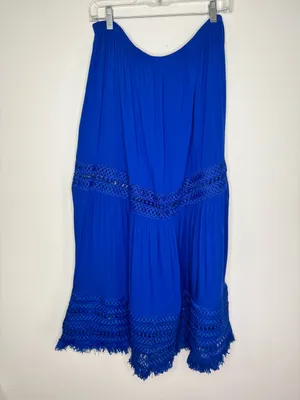 Ramy Brook Royal Blue Crochet Fringe Trim Maxi Skirt thumbnail 3